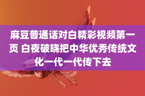 麻豆普通话对白精彩视频第一页 白夜破晓把中华优秀传统文化一代一代传下去