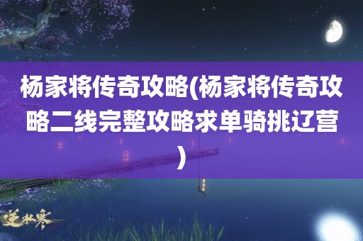 杨家将传奇攻略(杨家将传奇攻略二线完整攻略求单骑挑辽营)